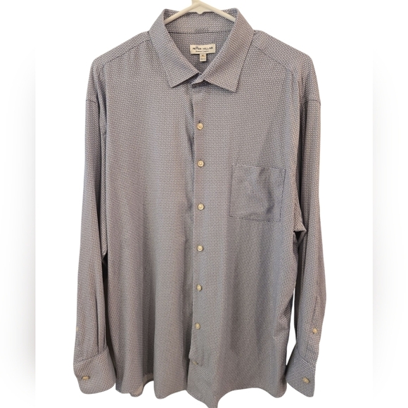 PETER MILLAR SUMMER COMFORT BUTTON UP LONG SLEEVE BLUE AND WHITE SHIRT. SIZE XL. - Picture 1 of 6